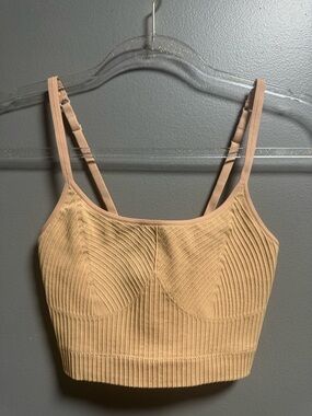 AERIE Real Good Superchill Seamless Ribbed Bra Top Warm Beige XS